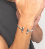 BRACELET RIGIDE ARGENT AVEC 2 TUBES AUX EXTRÉMITÉS UNISEXE