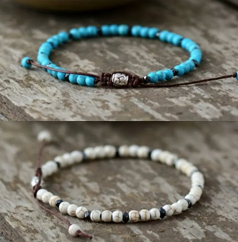 BRACELET AJUSTABLE PIERRE NATURELLE TURQUOISE ET TURQUOISE BLANCHE