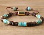 BRACELET AJUSTABLE PIERRE NATURELLE TURQUOISE, NOIX DE COCO ET CRISTAUX