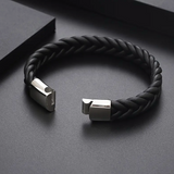 BRACELET CUIR TRESSÉ NOIR BOUCLE ACIER