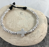 BRACELET UNISEXE CUIR ET ZAMAK PLAQUÉ ARGENT