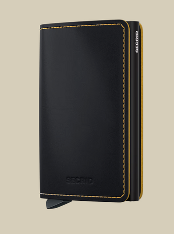 PORTE-CARTES MINCE SLIMWALLET  MAT NOIR ET OCRE RFID SECRID