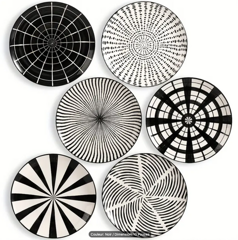 SET DE 6 ASSIETTES MONOCHROME EN CÉRAMIQUE 10 Po