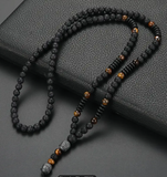 COLLIER EN PIERRES DE LAVE ET PIERRE DE TIGRE
