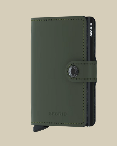 MINIWALLET PORTE-CARTES À FERMOIR CUIR MATTE GREEN - BLACK RFID SECRID