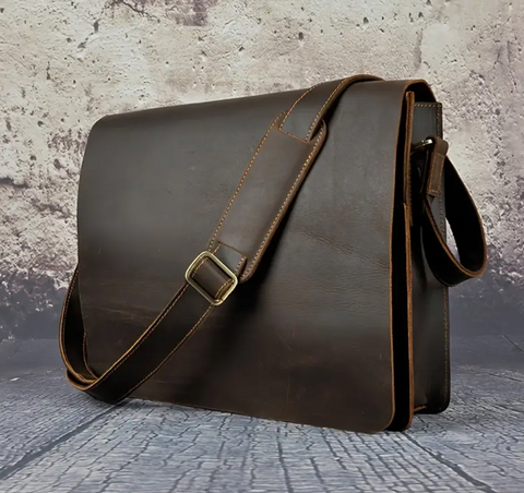 SAC À BANDOULIÈRE EN CUIR DE VACHETTE VÉRITABLE 14 po