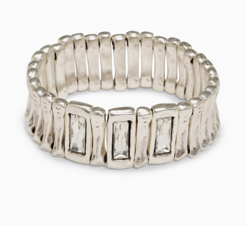 BRACELET ÉLASTIQUE AVEC CRISTAUX SWAROVSKI EN ÉTAIN PLAQUÉ ARGENT
