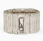 BRACELET ÉLASTIQUE PLAQUÉ ARGENT SERTI D'UN LARGE CRISTAL SWAROVSKI 