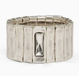 BRACELET ÉLASTIQUE PLAQUÉ ARGENT SERTI D'UN LARGE CRISTAL SWAROVSKI 
