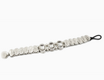 BRACELET CUIR PERLÉ SERTI DE 3 CRISTAUX SWAROVSKI EN ÉTAIN PLAQUÉ ARGENT