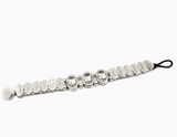 BRACELET CUIR PERLÉ SERTI DE 3 CRISTAUX SWAROVSKI EN ÉTAIN PLAQUÉ ARGENT