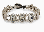 BRACELET CUIR PERLÉ SERTI DE 3 CRISTAUX SWAROVSKI EN ÉTAIN PLAQUÉ ARGENT