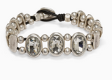 BRACELET CUIR PERLÉ SERTI DE 3 CRISTAUX SWAROVSKI EN ÉTAIN PLAQUÉ ARGENT
