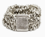 BRACELET À 5 BRINS DE MAILLONS IRRÉGULIERS ET PIÈCE CENTRALE EN ÉTAIN PLAQUÉ ARGENT