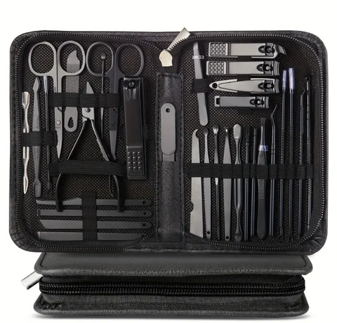 KIT DE SOINS DES ONGLES EN ACIER INOXYDABLE - 32 en 1 - NOIR