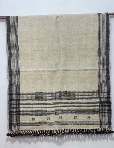 JETÉ BEIGE KUTCHI TISSÉ À LA MAIN 100% LAINE  96,5 x 218 cm