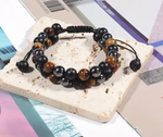 BRACELET TRIPLE PROTECTION AVEC BILLES OEIL-DE-TIGRE, HÉMATITE ET PIERRES VOLCANIQUES 8MM