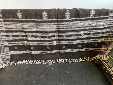 JETÉ BRUN FONCÉ BHUJODI TISSÉ À LA MAIN 100% LAINE  129 x 270 cm