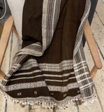 JETÉ BRUN FONCÉ BHUJODI TISSÉ À LA MAIN 100% LAINE  99 x 243 cm