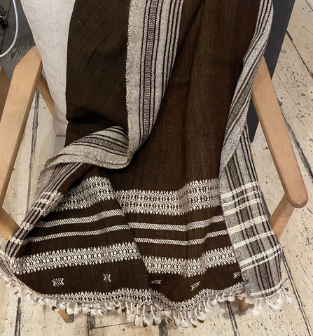 JETÉ BRUN FONCÉ BHUJODI TISSÉ À LA MAIN 100% LAINE  99 x 243 cm