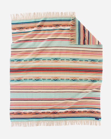 JETÉ CHIMAYO CORAL AQUA STRIPE 152 x 157 cm + frange de 10 cm