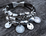 Bracelet en cuir années 50 Pieces et Perles plaqué Argent