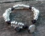 Bracelet Cuir Billes et Perles Plaqué Argent